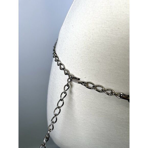 Vintage Silver Tone Metal Chain Waist Belt Boho Circles Adjustable 39” Mod Retro - Picture 7 of 7